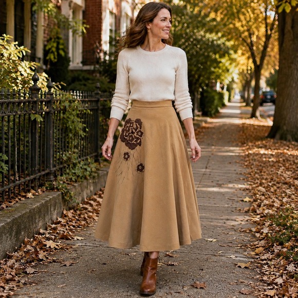 Dale Brown Dresses & Skirts - Vintage 1950s Dale Brown 100% Wool Felt Circle Skirt Floral Applique XS 25 Waist